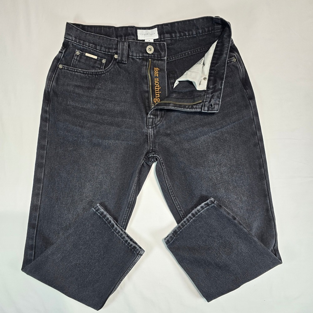 I Love Ugly Mens Faded Black Denim Jeans Straight Leg Size M 32x26 - Picture 11 of 16